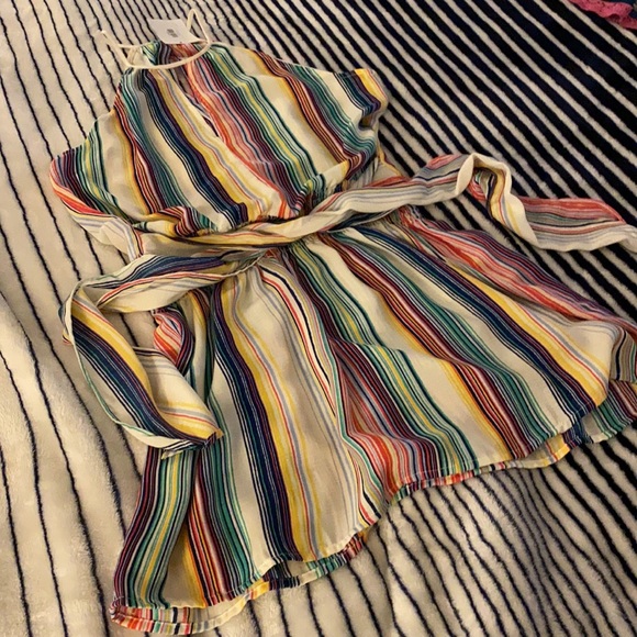 NWT Boutique Rainbow Stripe Adjustable Length Tie Mini Dress Size Small - Picture 2 of 11